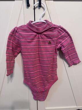 Vintage Baby Gap 3-6M Pink Striped Brannan Bear Turtleneck Bodysuit Y2K